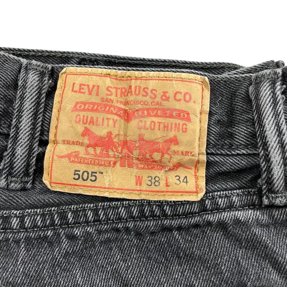 Levis 38 x 34 Mens 505 Black Jeans 100% Cotton Denim (see measurements) - Picture 3 of 8